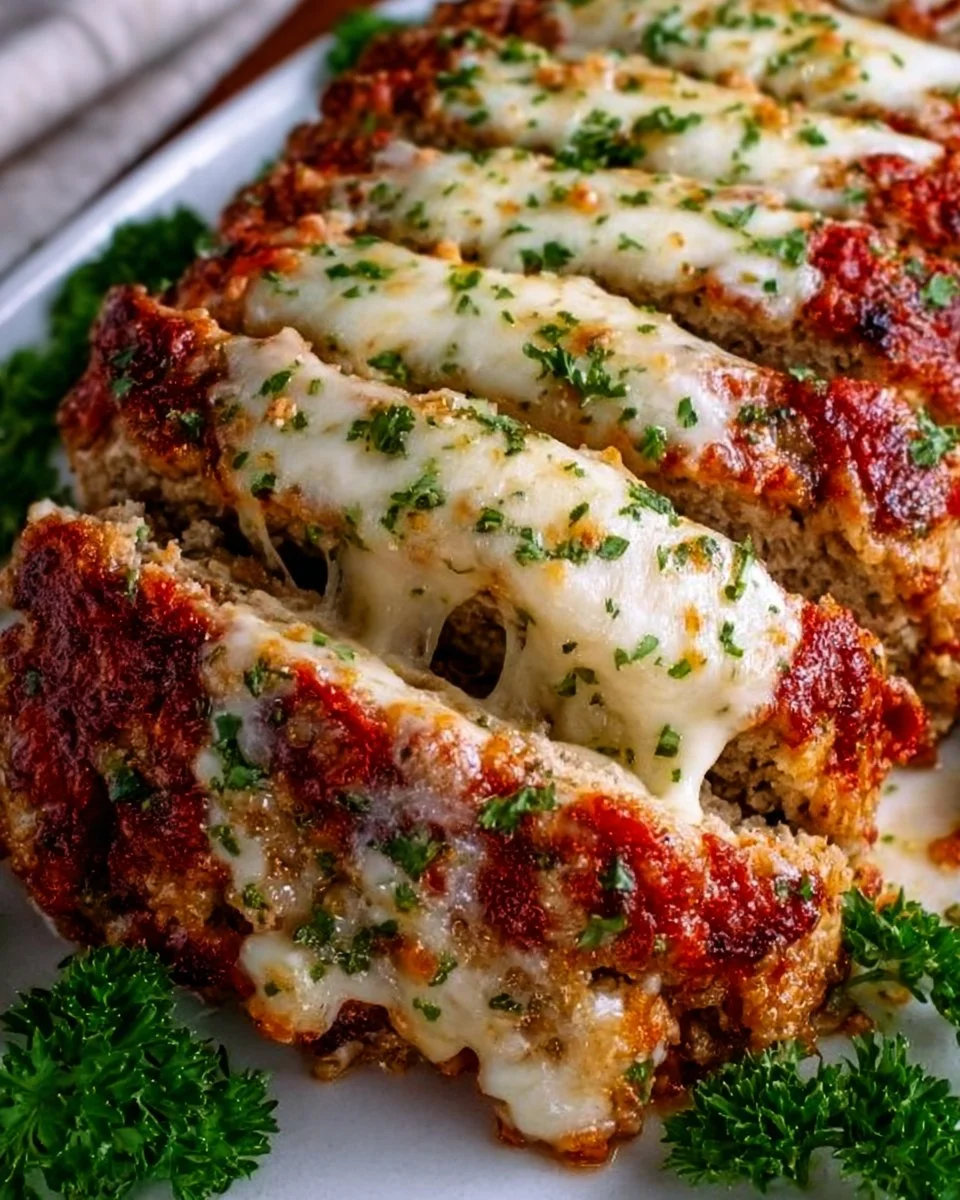Slice of Italian Chicken Meatloaf with herbs and spices on a plate