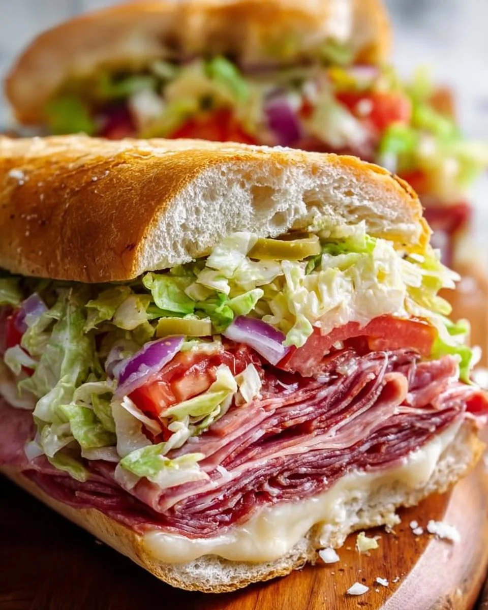 Delicious Italian Grinder Salad Sandwich with fresh veggies and meats