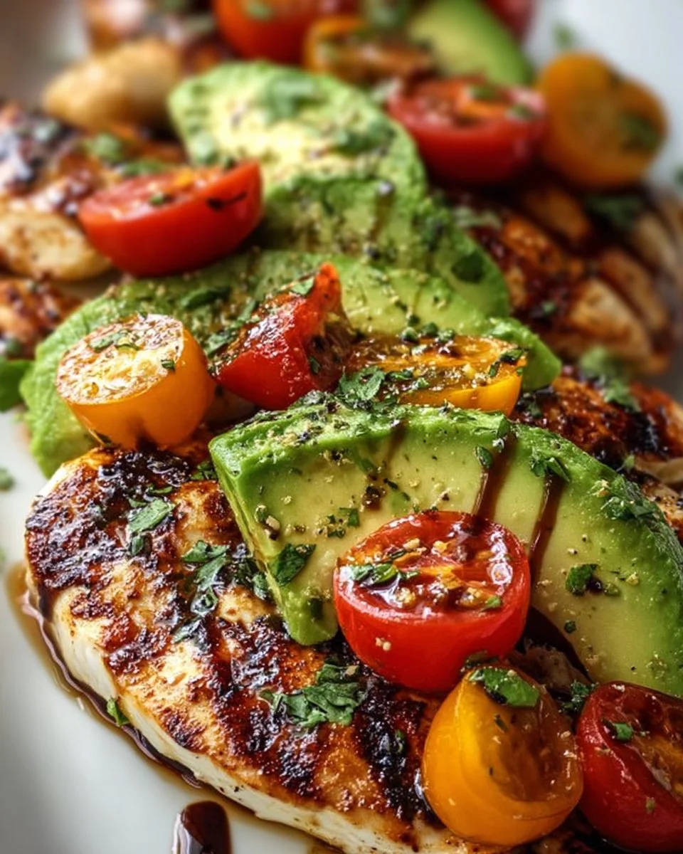 Juicy grilled California avocado chicken served on a plate