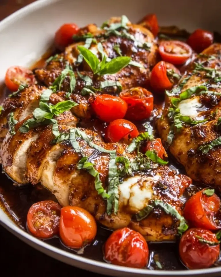 One-pan juicy chicken with balsamic sauce served on a plate