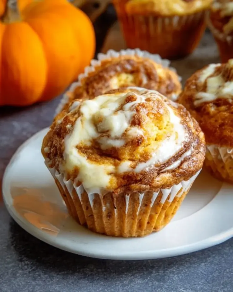 Pumpkin cream cheese swirl muffins with a spiced pumpkin flavor