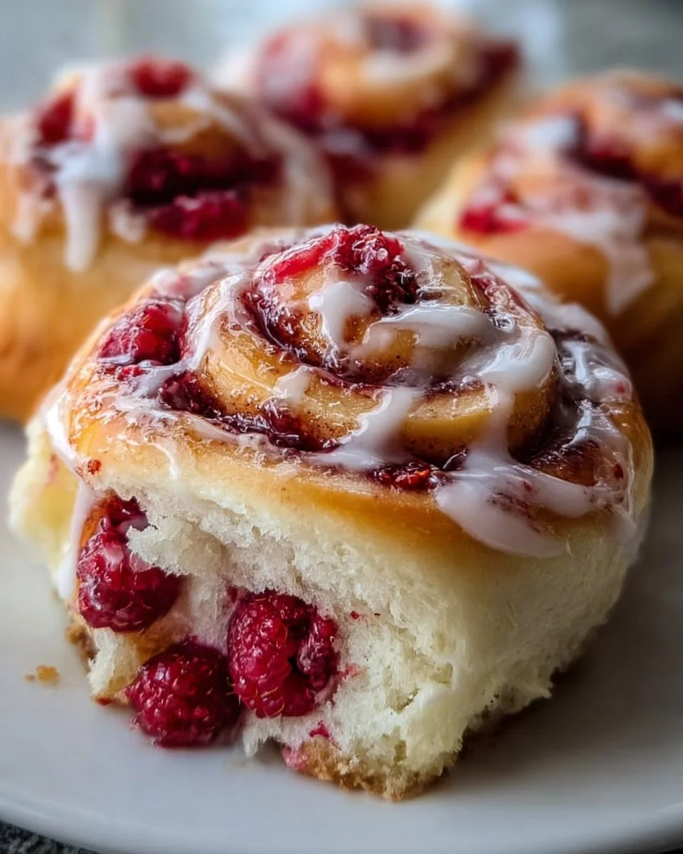 Delicious raspberry sweet rolls freshly baked and ready to enjoy