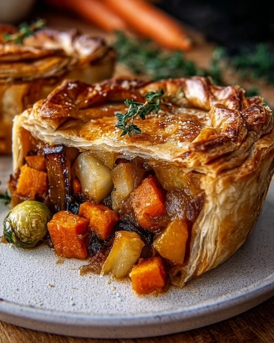 Delicious roasted autumn vegetable pot pies with flaky crusts and seasonal veggies