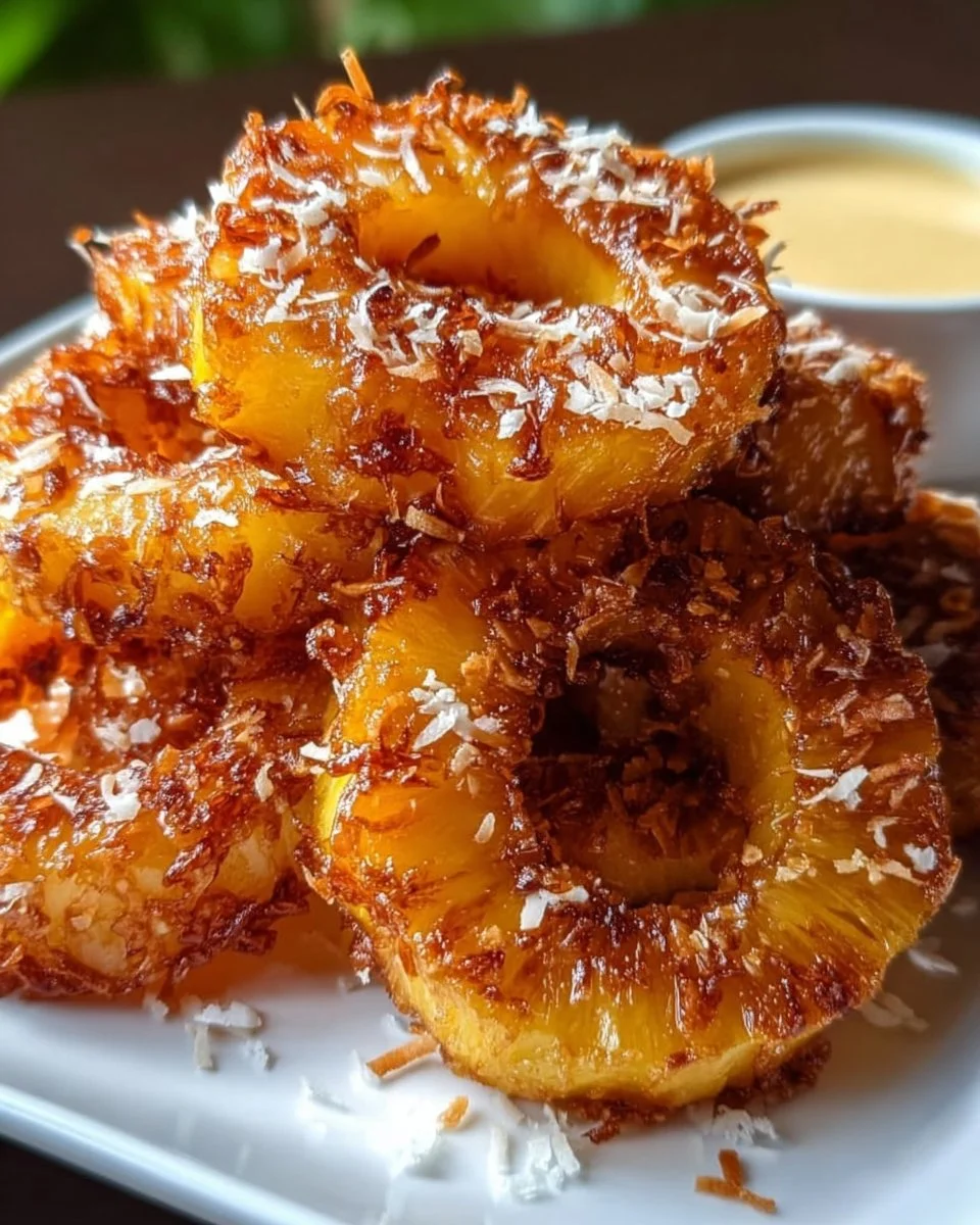 Delicious rum-soaked fried pineapple served with a garnish