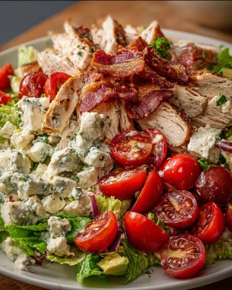 Savory BLT Chicken Salad with chicken, bacon, lettuce, and tomato
