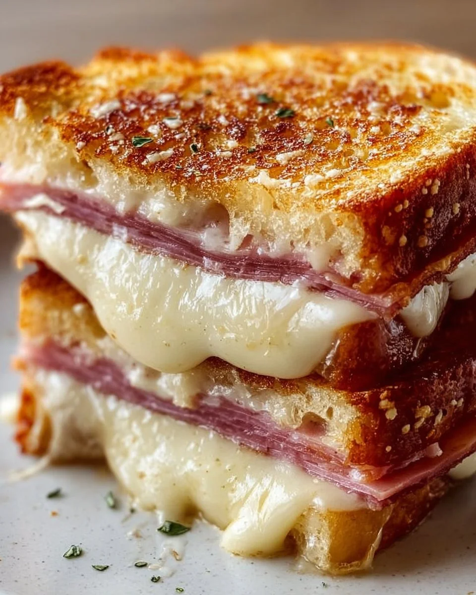 Delicious homemade Croque Monsieur sandwich with ham and cheese