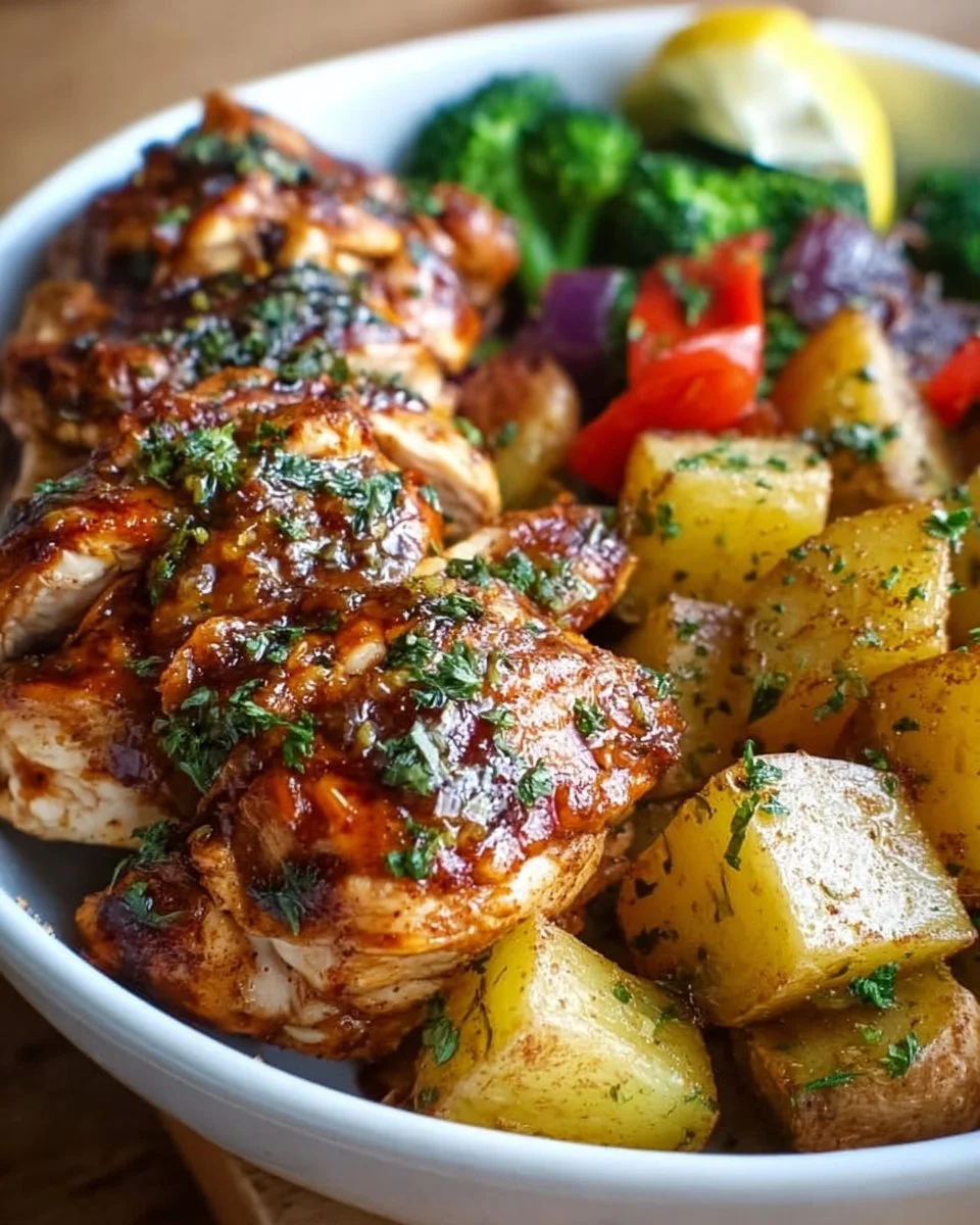 Skinny Chicken and Roasted Potato Bowl with fresh ingredients and vibrant colors.