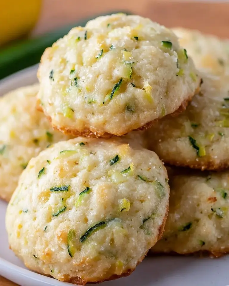 Soft-baked lemon zucchini cookies on a plate with lemon slices