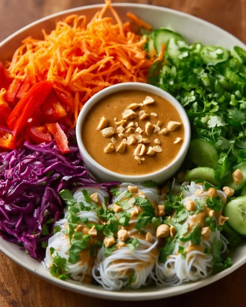 Spring Roll Salad with Peanut Dressing featuring fresh vegetables and herbs
