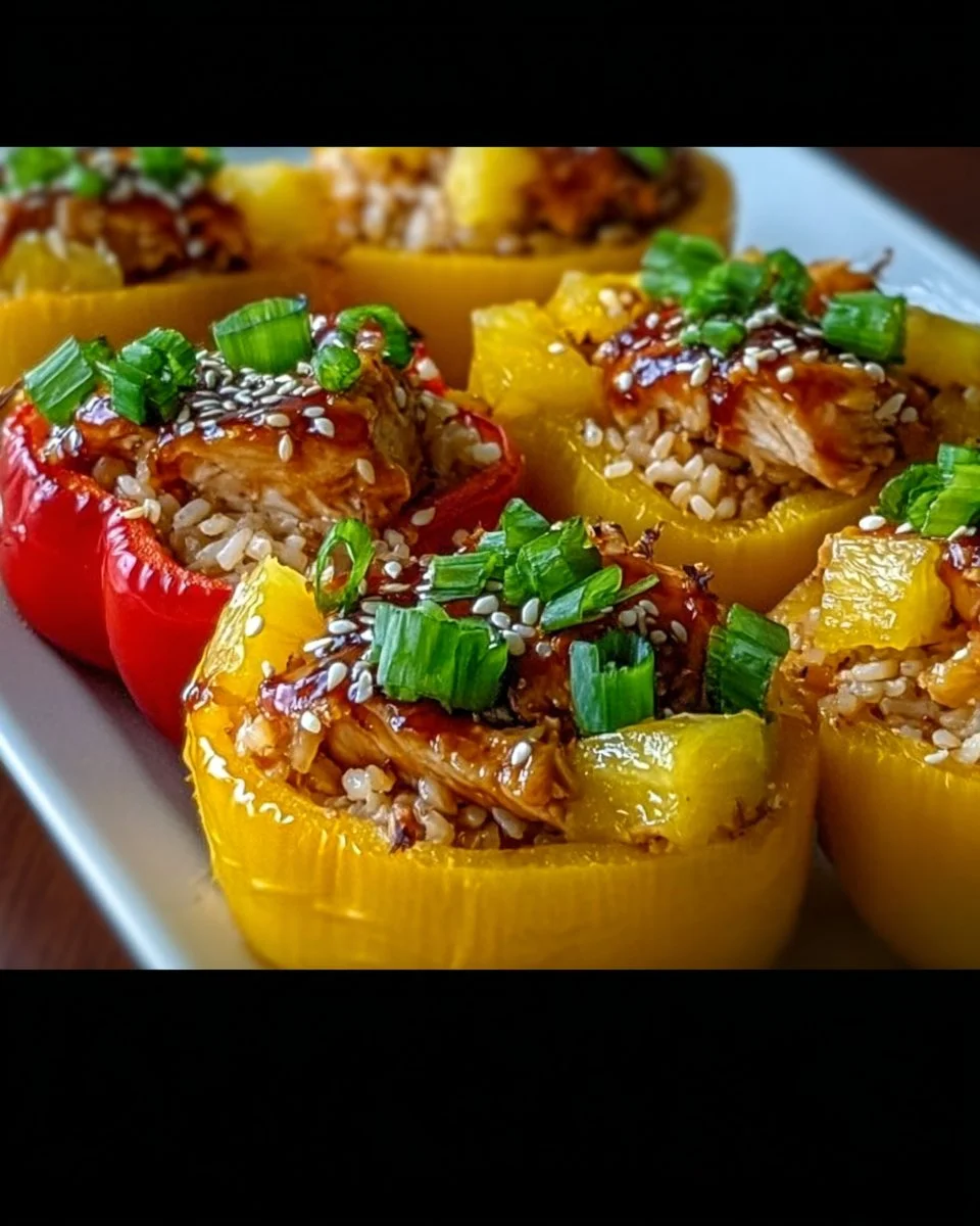 Teriyaki Chicken and Pineapple Rice Stuffed Peppers on a plate