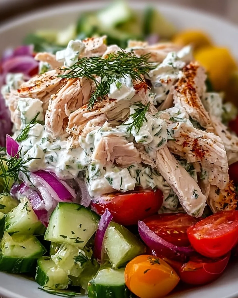 Tzatziki Chicken Salad with fresh vegetables and creamy dressing