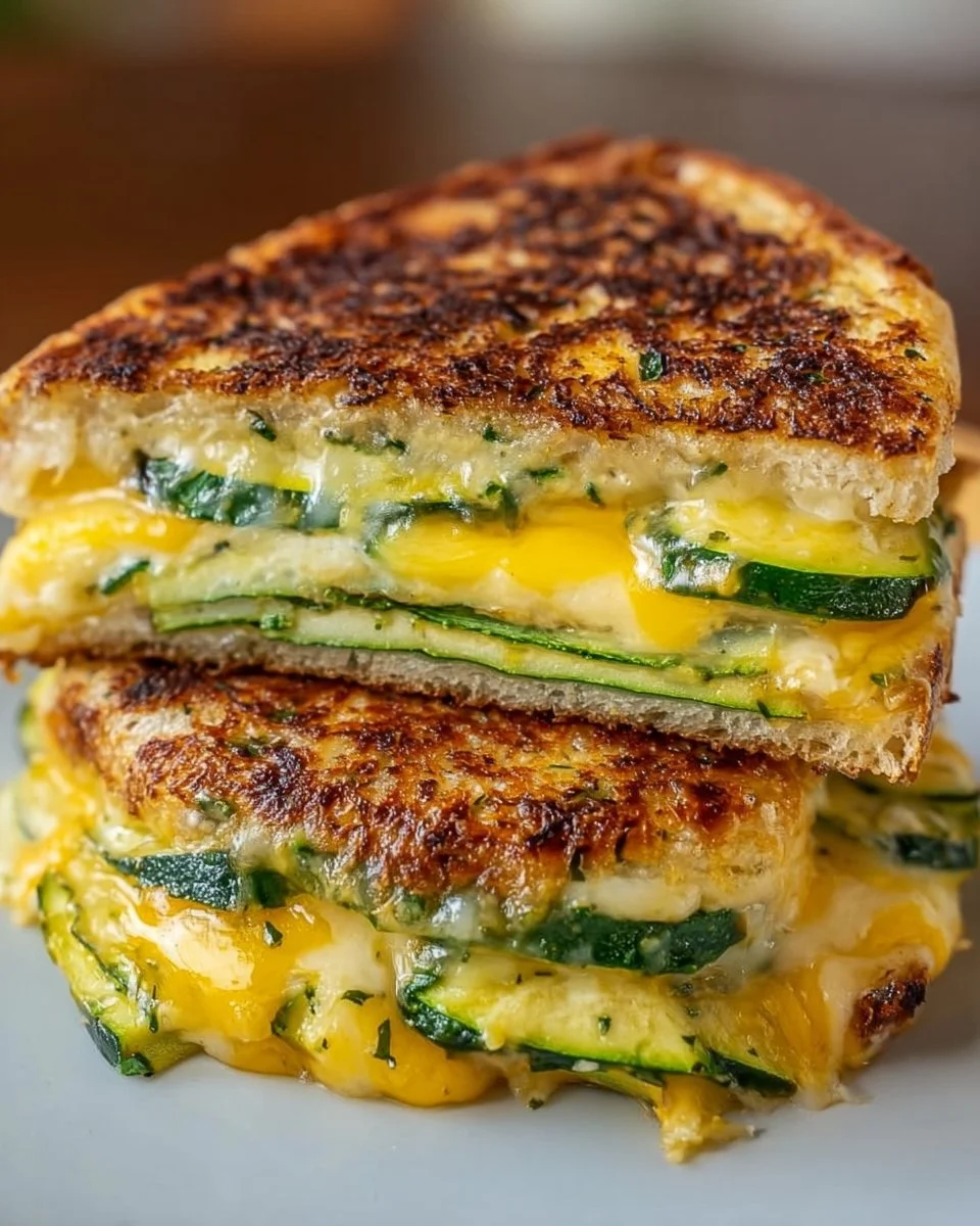 Zucchini Grilled Cheese sandwich with melted cheese and fresh zucchini slices