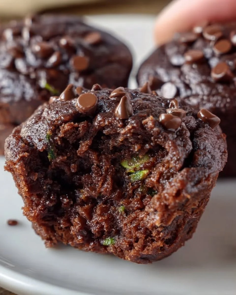 Delicious chocolate zucchini muffins, moist and rich in flavor.
