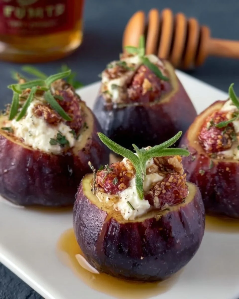 Delicious goat cheese stuffed figs on a platter, perfect for appetizers.