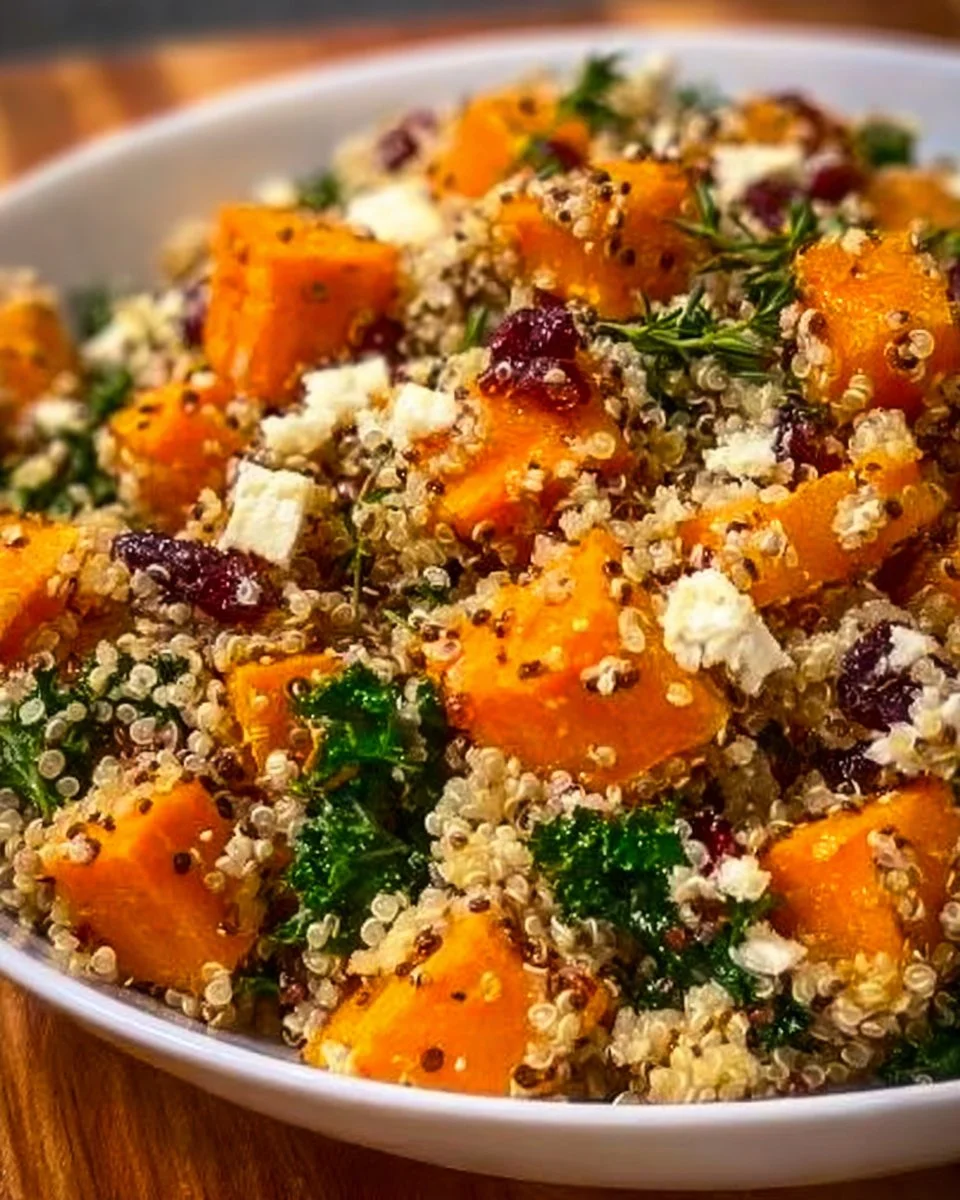 Healthy roasted butternut squash and quinoa dish in a bowl