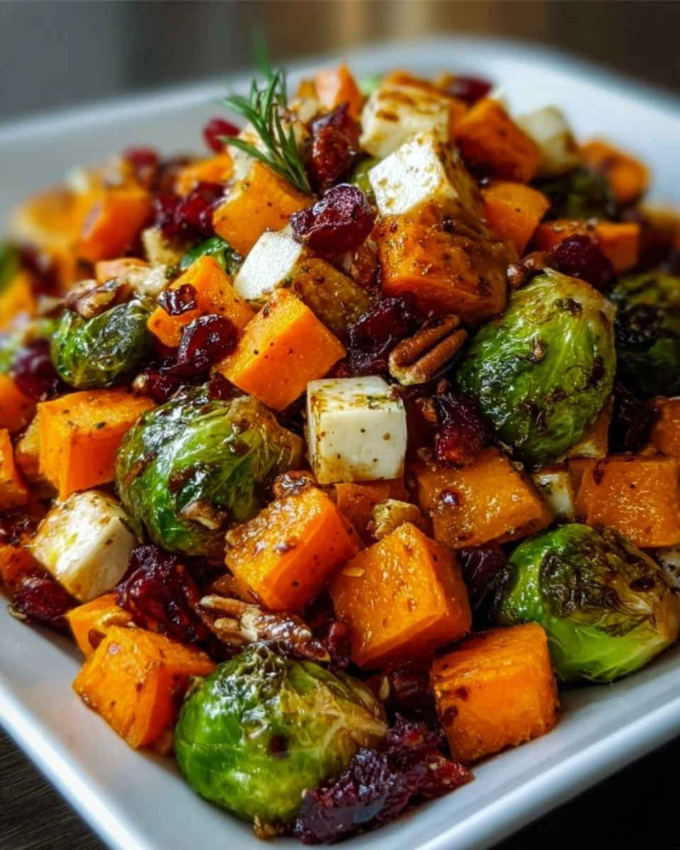 Vibrant roasted squash and sweet potato salad with colorful vegetables