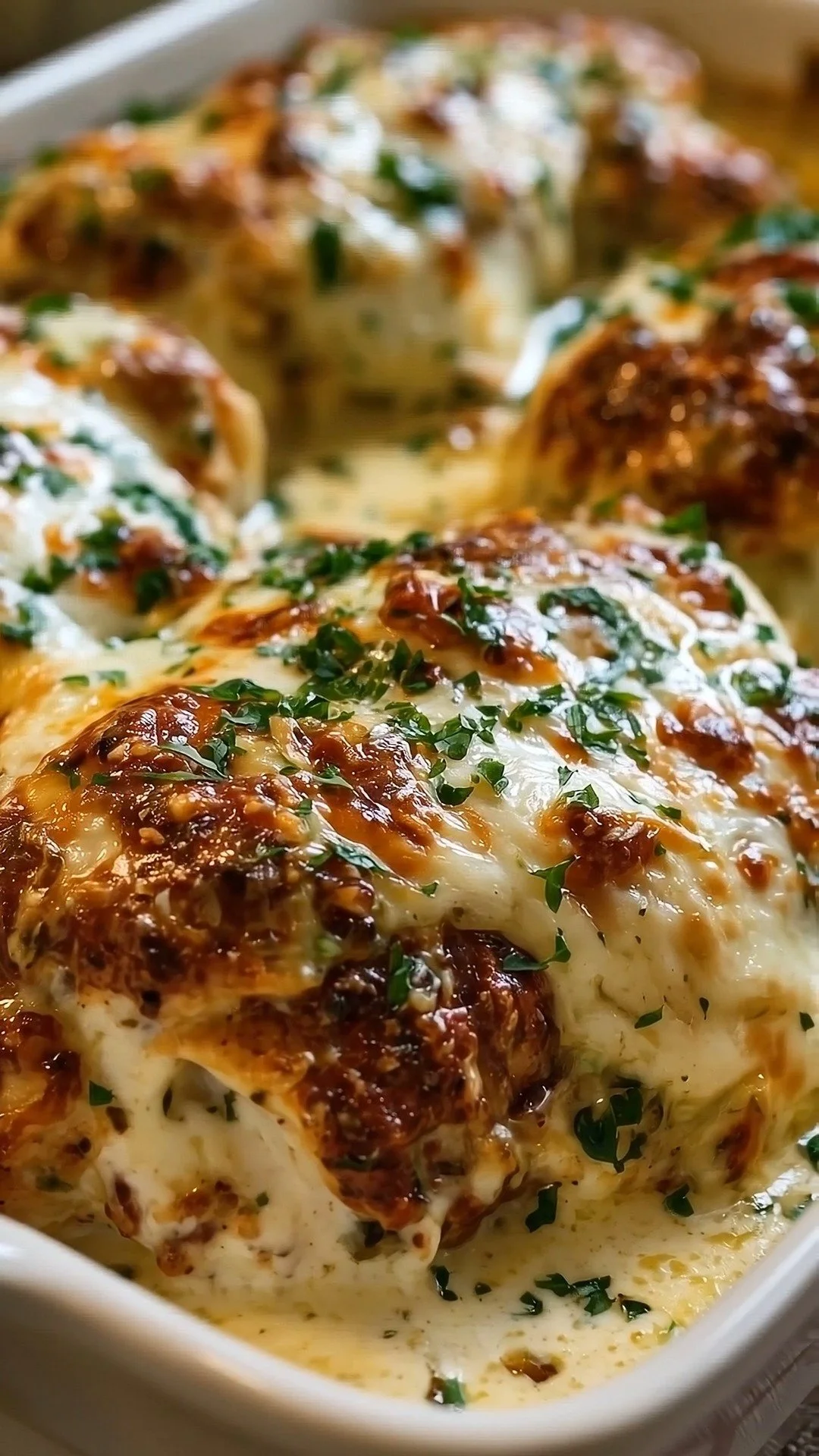 Baked Caesar Chicken with Creamy Parmesan Sauce served on a plate