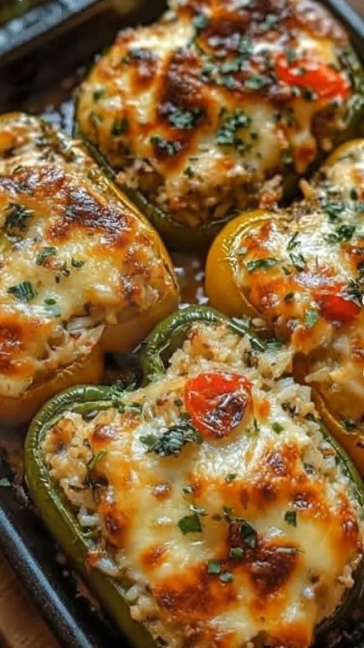 Cheesy baked stuffed bell peppers on a plate, ready to serve.