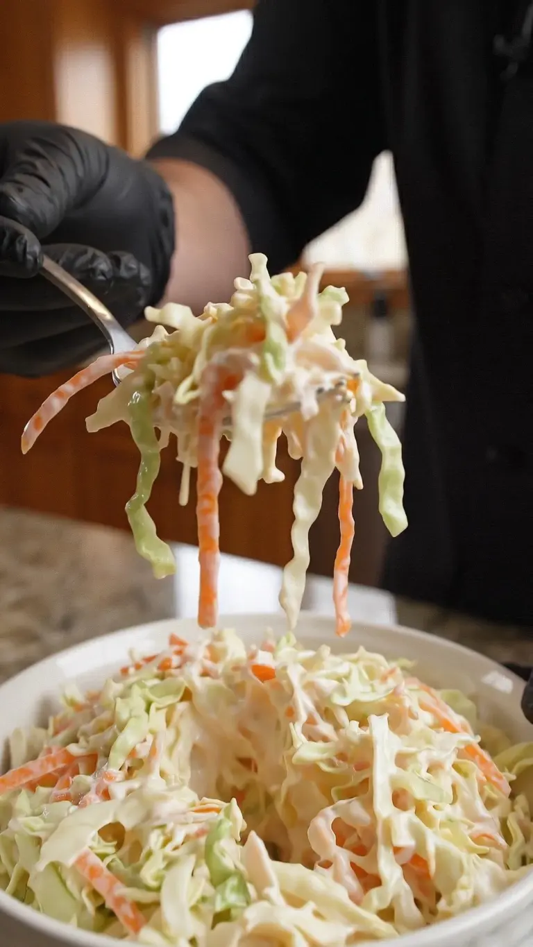Bowl of classic coleslaw with fresh cabbage and carrots