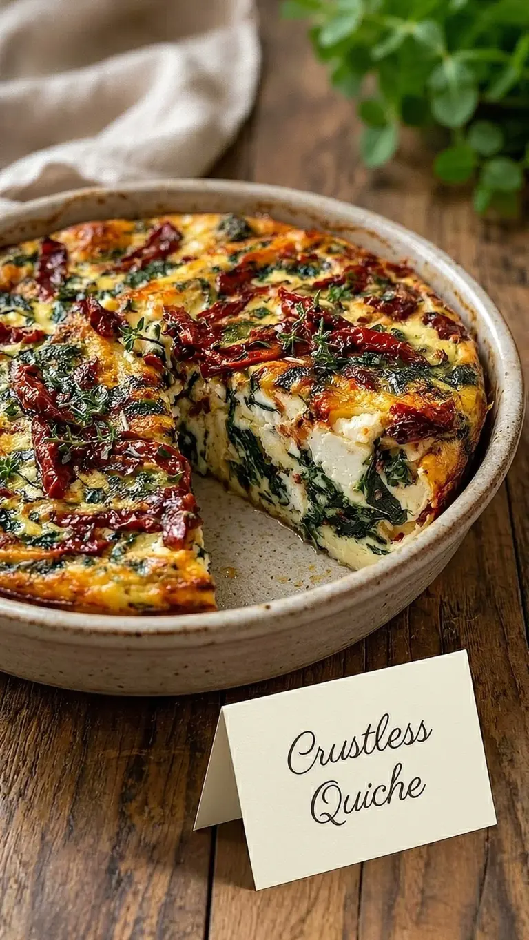 Delicious crustless quiche served with fresh vegetables and herbs