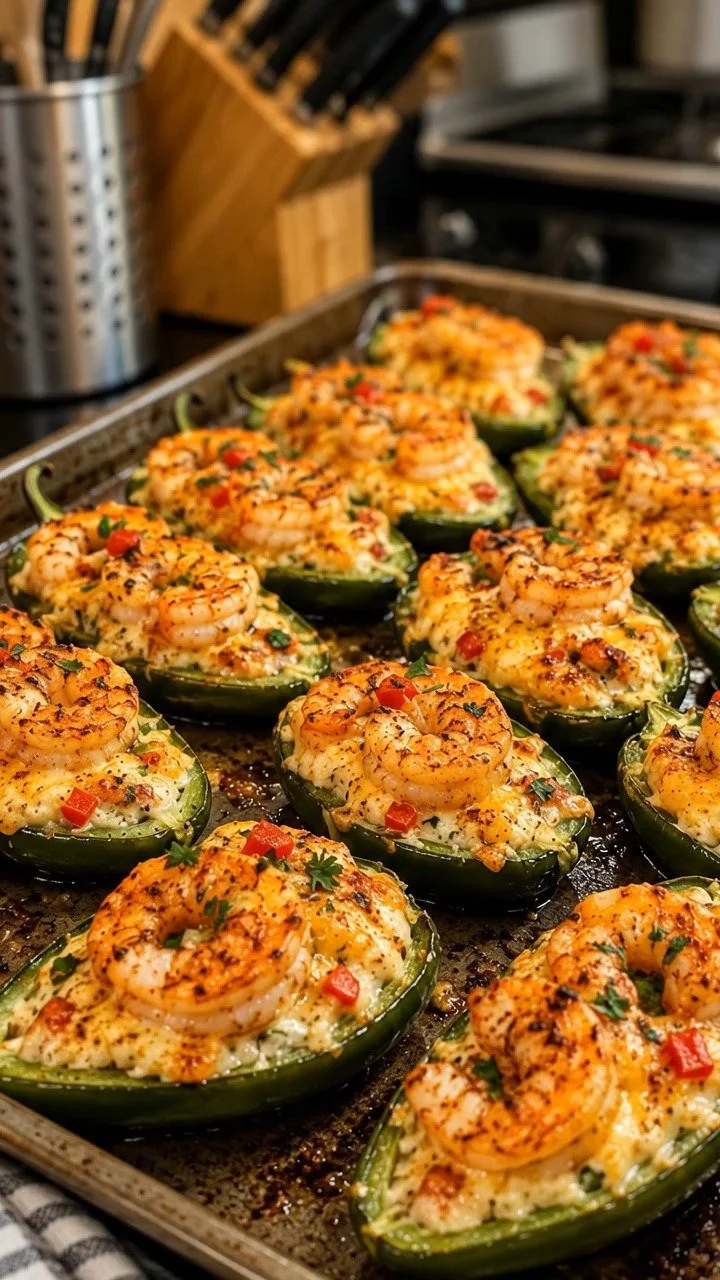 Fiery Cajun shrimp stuffed inside jalapeños served as an appetizer