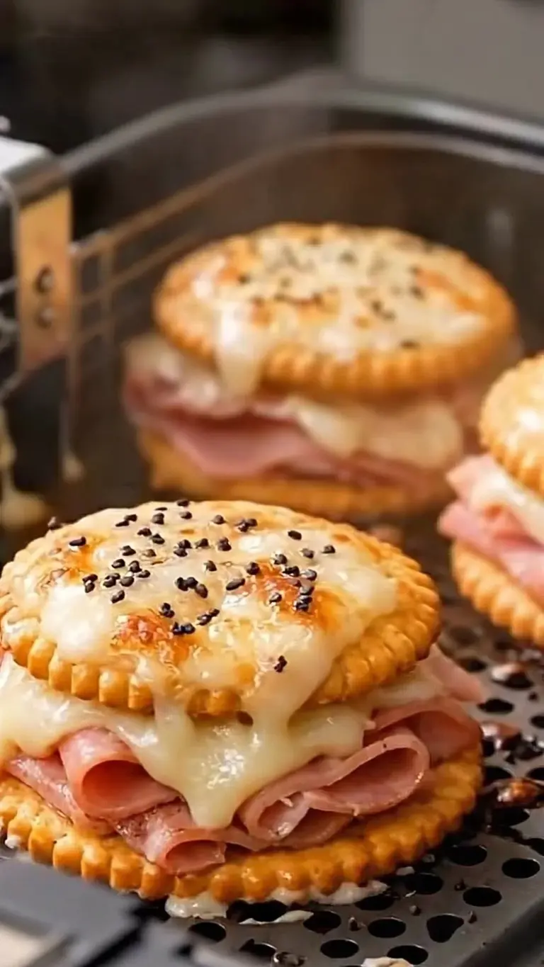 Golden baked ham and cheese cracker melts served on a platter