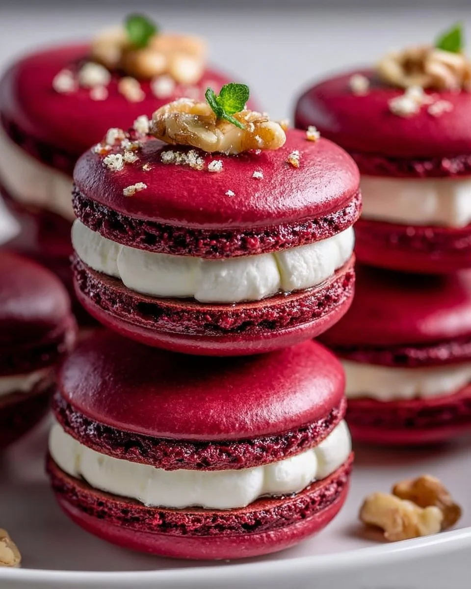 Savory beet macarons with vibrant color and delicious flavor