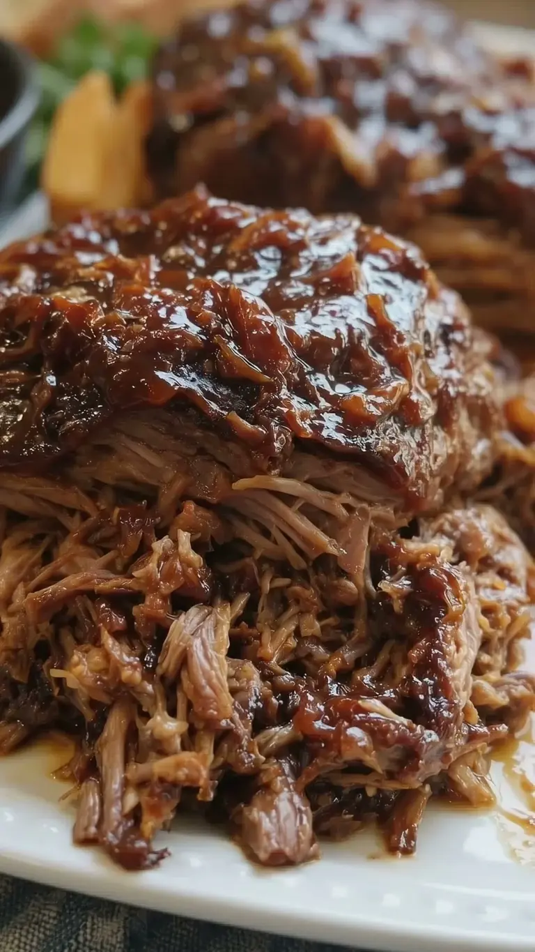 Slow cooker 3-ingredient Root Beer BBQ Beef in a bowl with garnishes