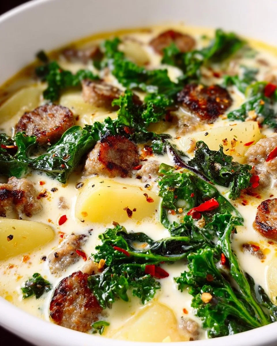 A bowl of creamy Tuscany Soup with fresh herbs and vegetables