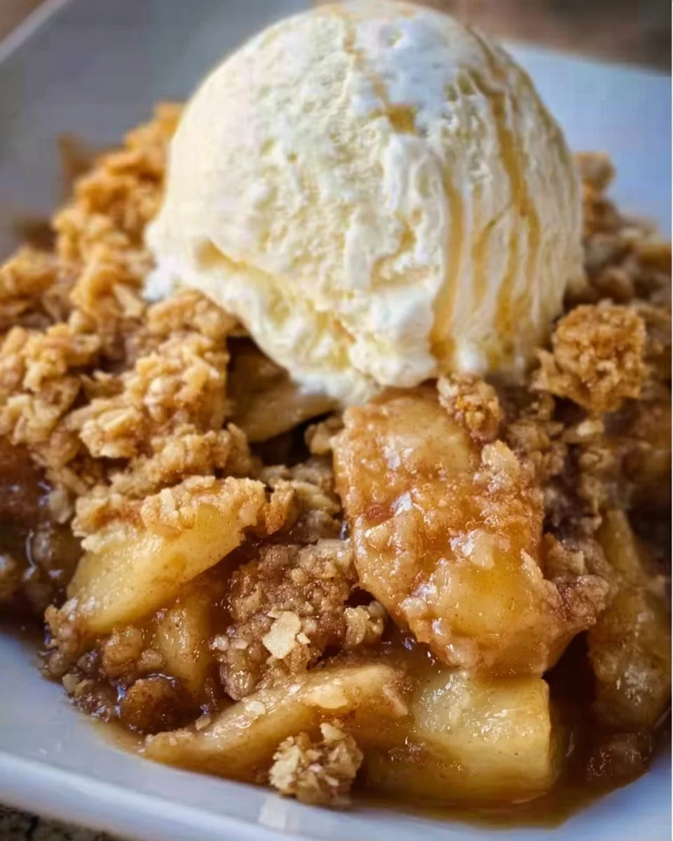 Delicious homemade Ultimate Apple Crisp dessert with a crunchy topping