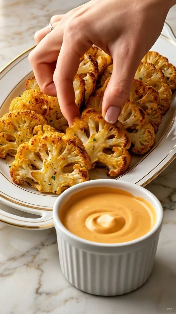 Oven-baked cauliflower florets seasoned with spices and herbs.