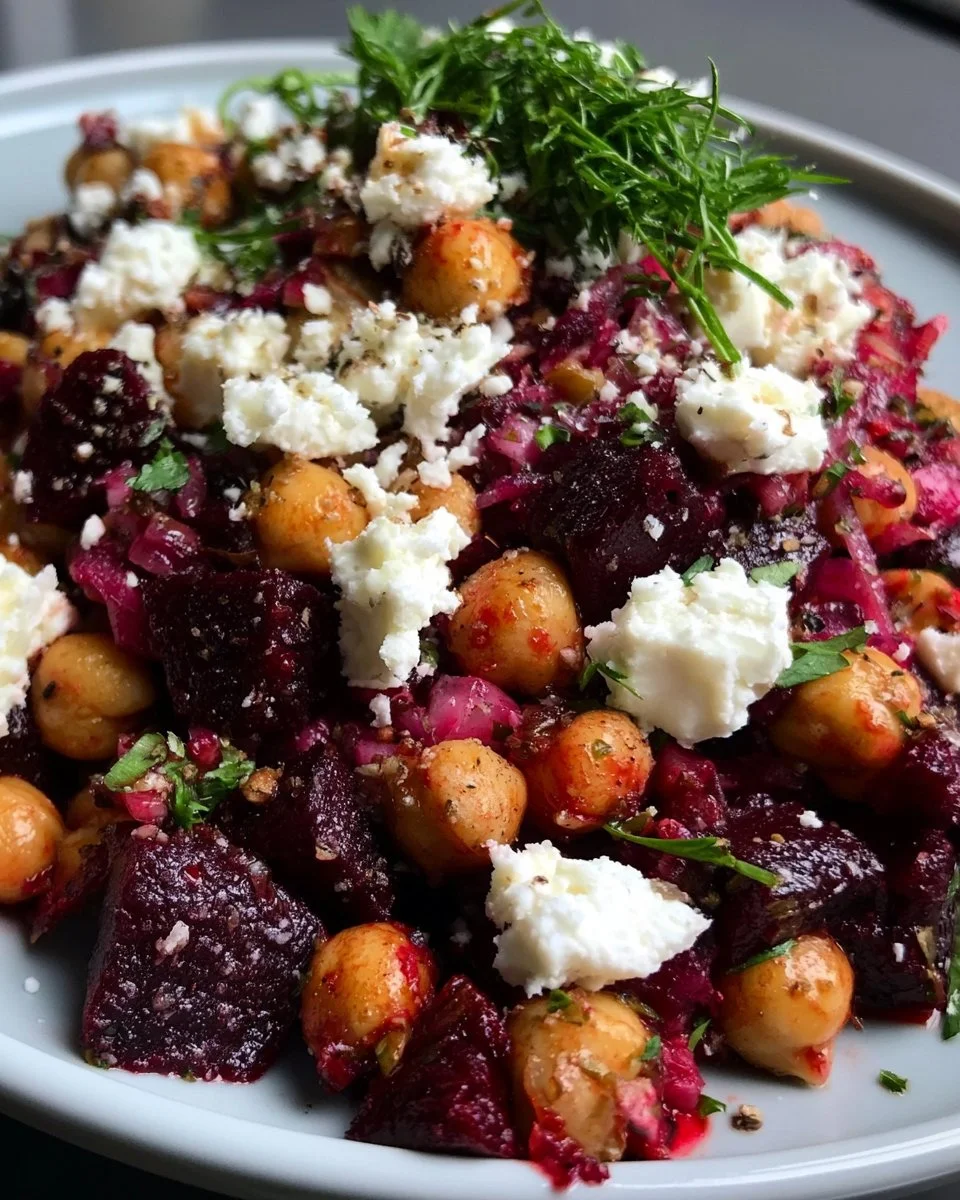 Chickpea Beet Feta Salad with vibrant colors and fresh ingredients