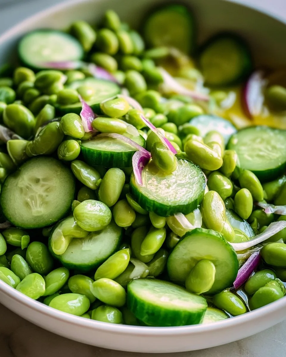 Fresh Cucumber Edamame Salad with vibrant vegetables in a bowl