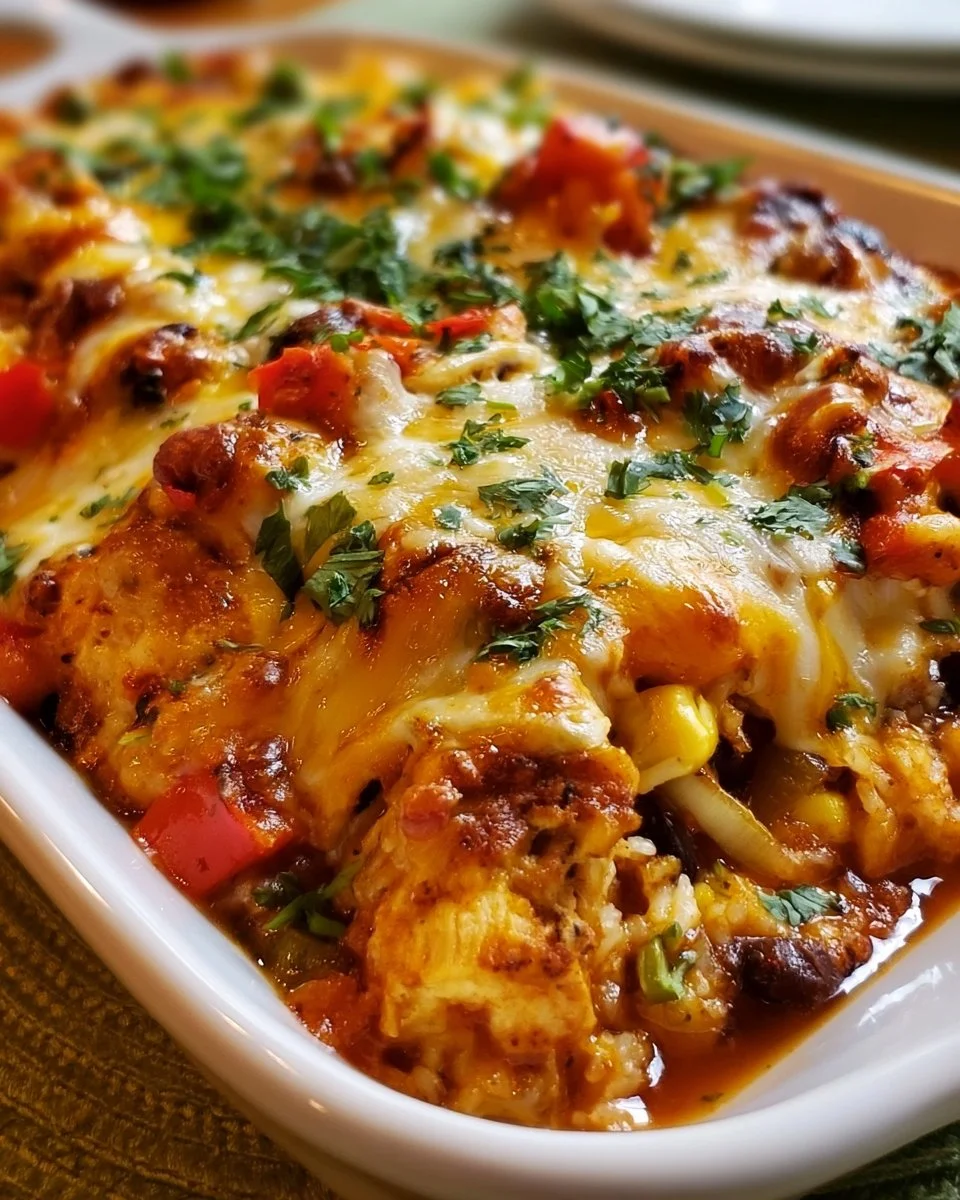 Delicious Fajita Chicken Casserole Bake with peppers and cheese