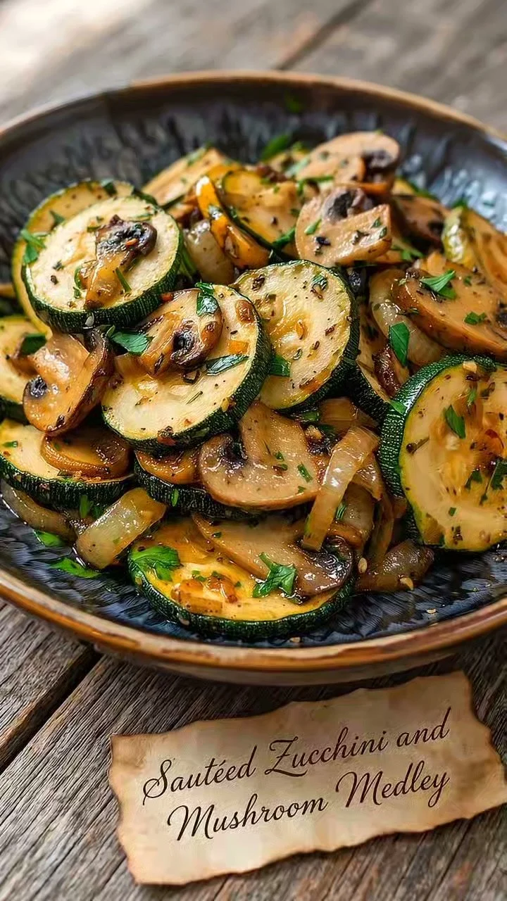 Sautéed zucchini and mushroom medley served in a bowl
